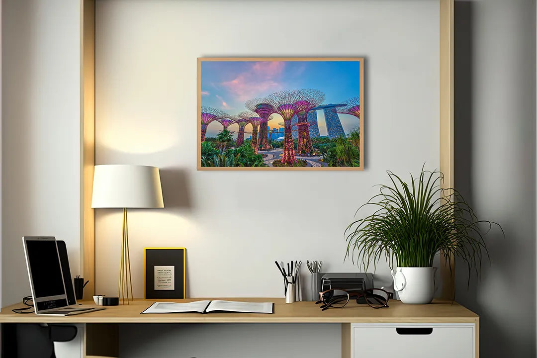 Metall Magnetboard mit hochwertigem Singapore Gardens By The Bay Bei Nacht Design