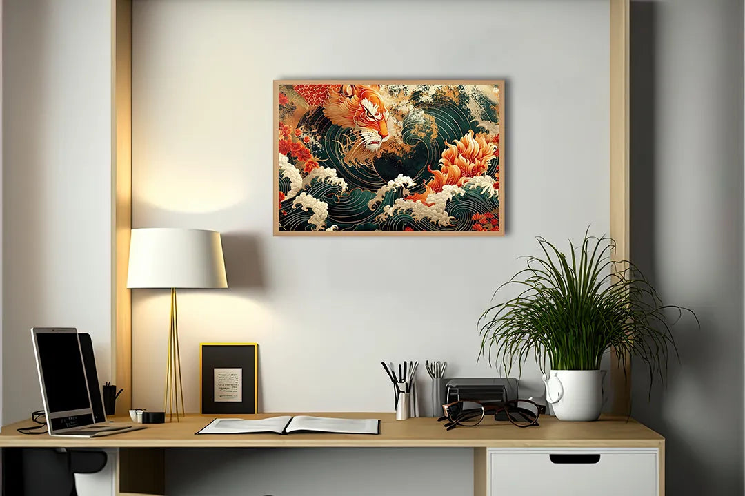 Metall Magnetboard mit hochwertigem Aziatische tijger Welle Kunst Design