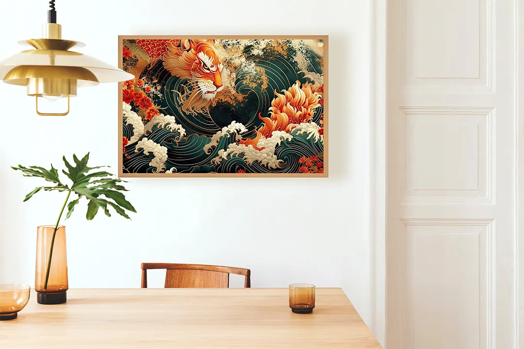 Metall Magnetboard mit hochwertigem Aziatische tijger Welle Kunst Design