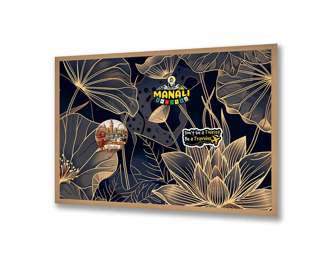 Metall Magnetboard mit hochwertigem Goldene lotusbloem dunkel Design