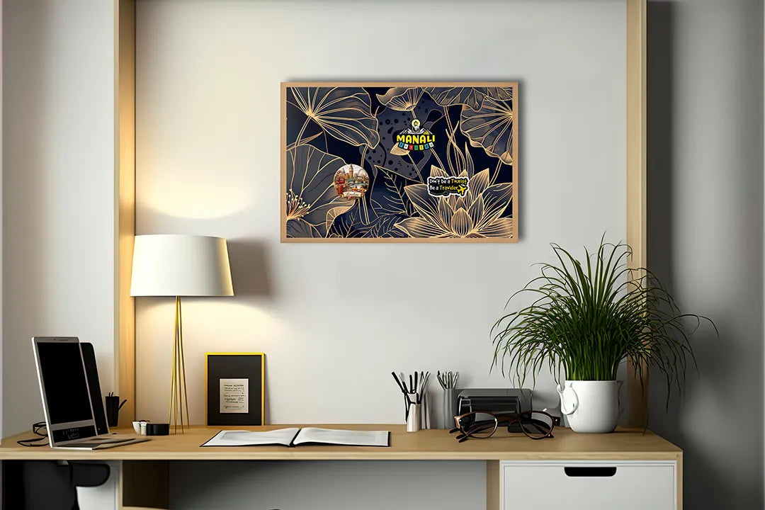 Metall Magnetboard mit hochwertigem Goldene lotusbloem dunkel Design