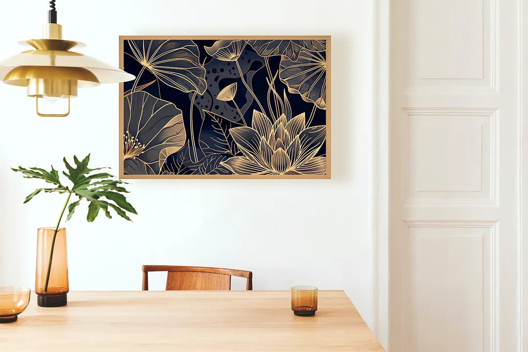 Metall Magnetboard mit hochwertigem Goldene lotusbloem dunkel Design