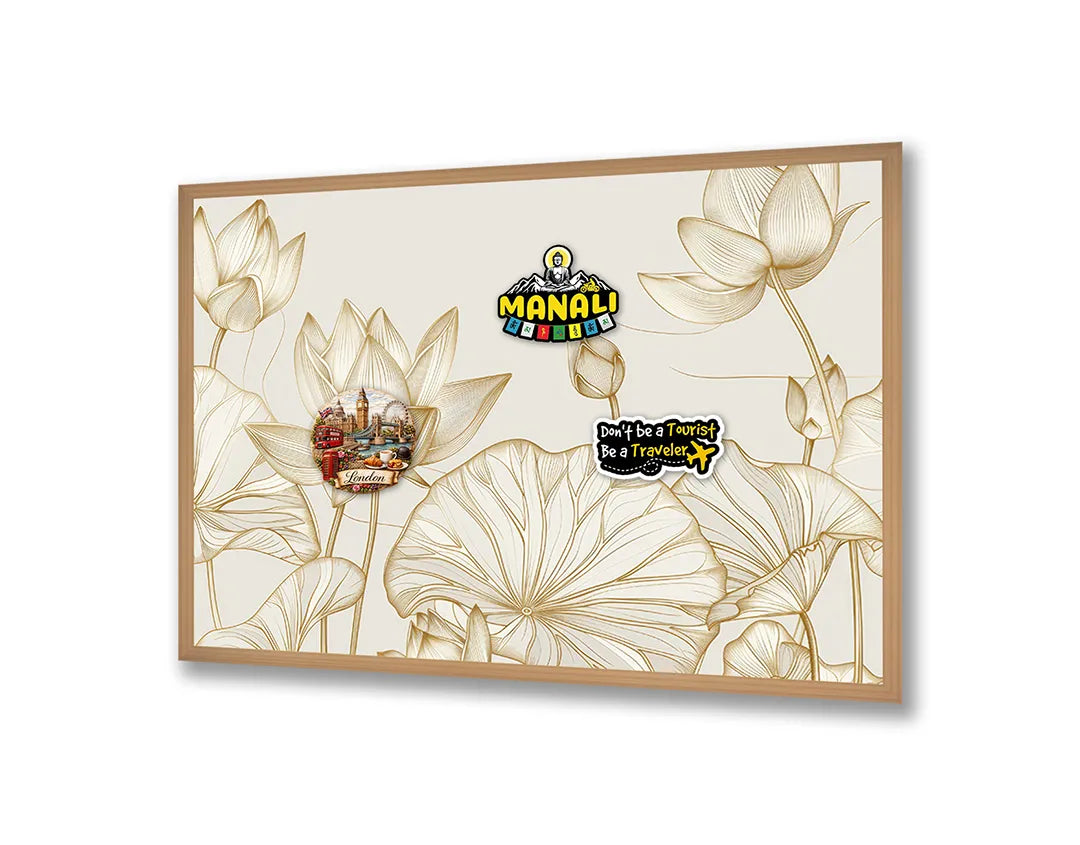 Metall Magnetboard mit hochwertigem Goldene Blumen beige Design