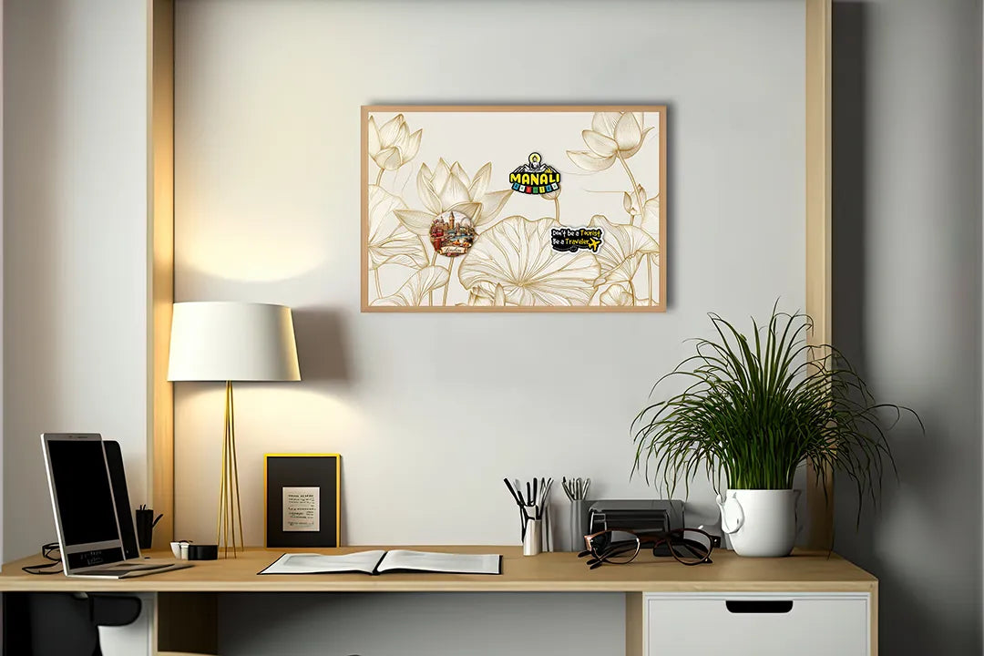 Metall Magnetboard mit hochwertigem Goldene Blumen beige Design