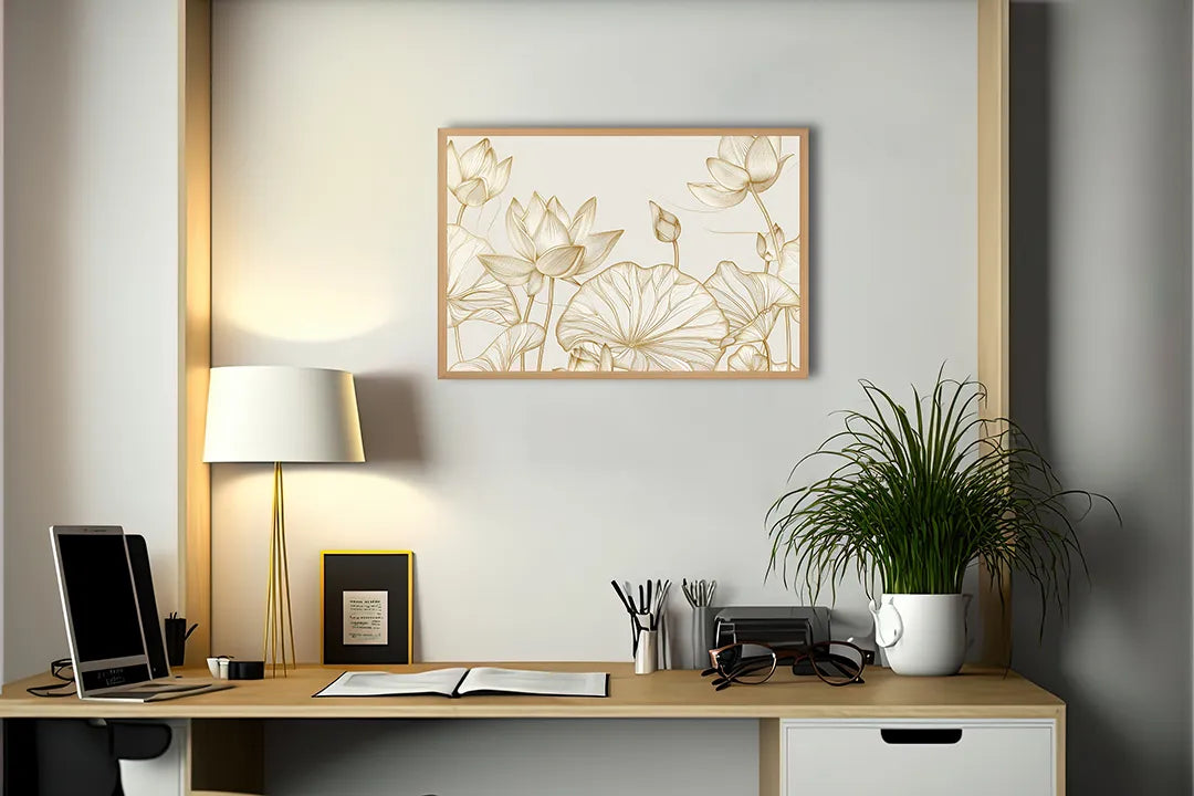 Metall Magnetboard mit hochwertigem Goldene Blumen beige Design