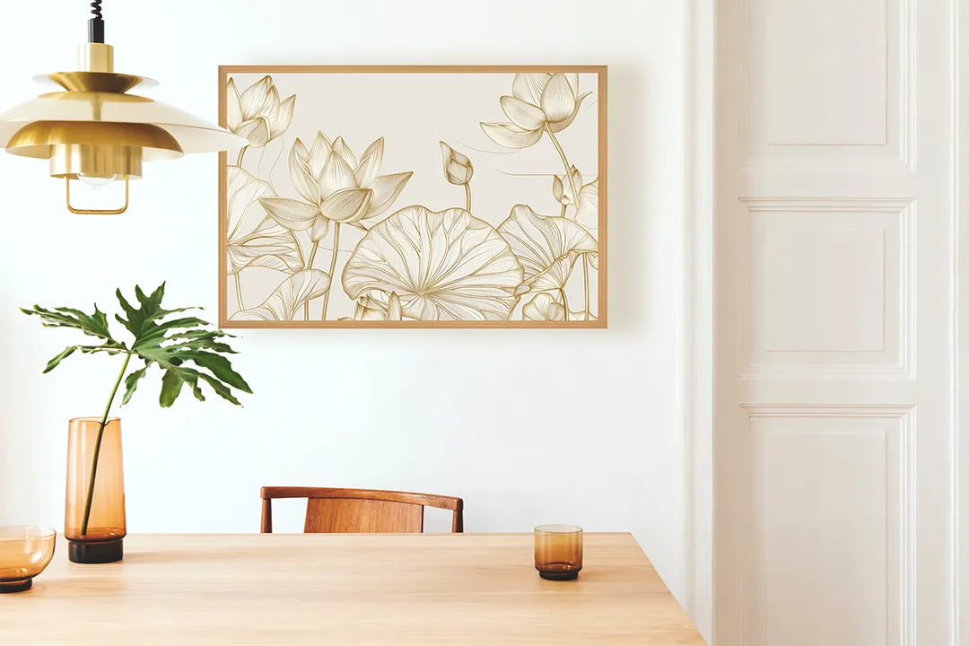 Metall Magnetboard mit hochwertigem Goldene Blumen beige Design