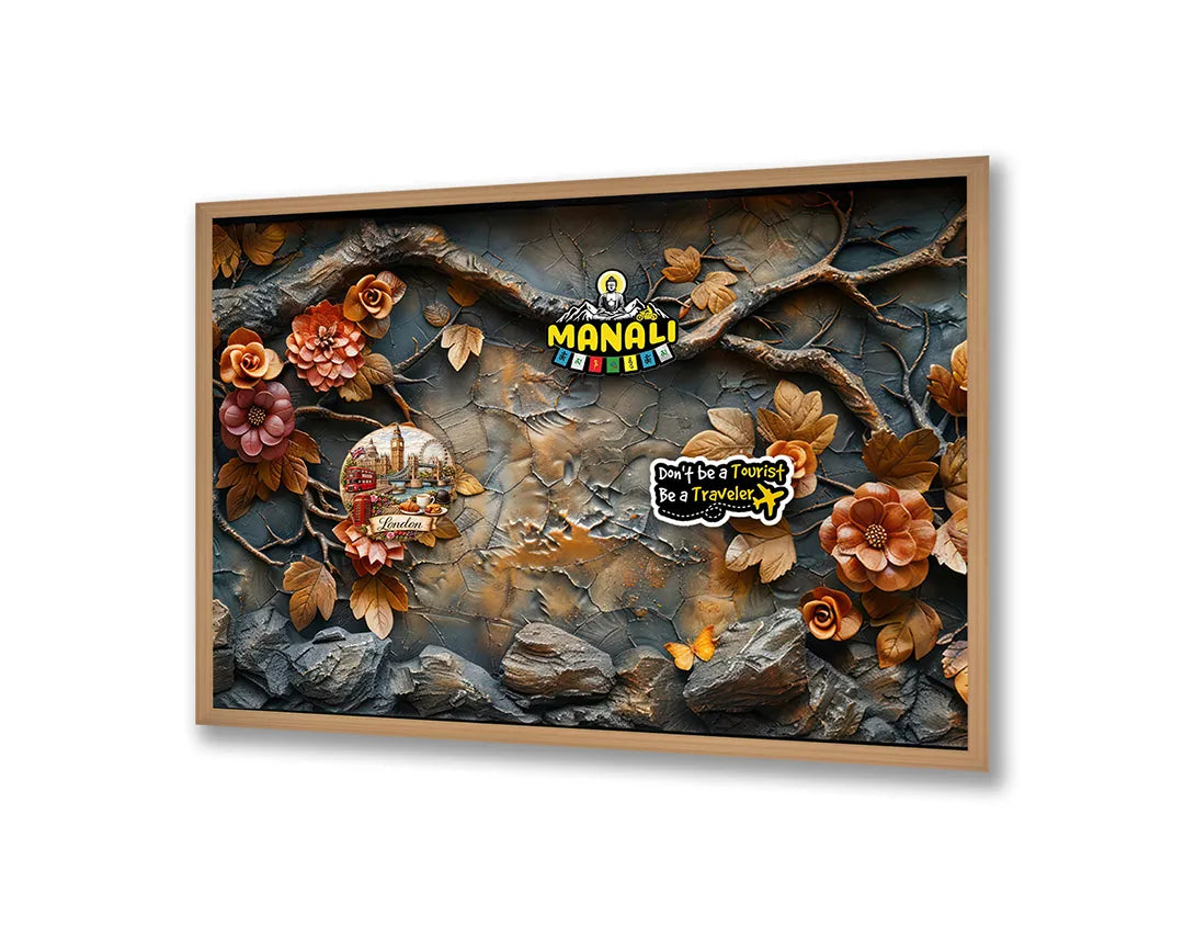 Metall Magnetboard mit hochwertigem Herfstbladeren auf Stein Design