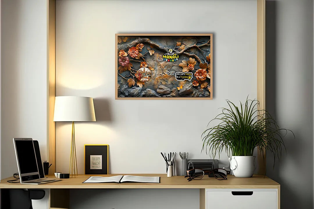 Metall Magnetboard mit hochwertigem Herfstbladeren auf Stein Design