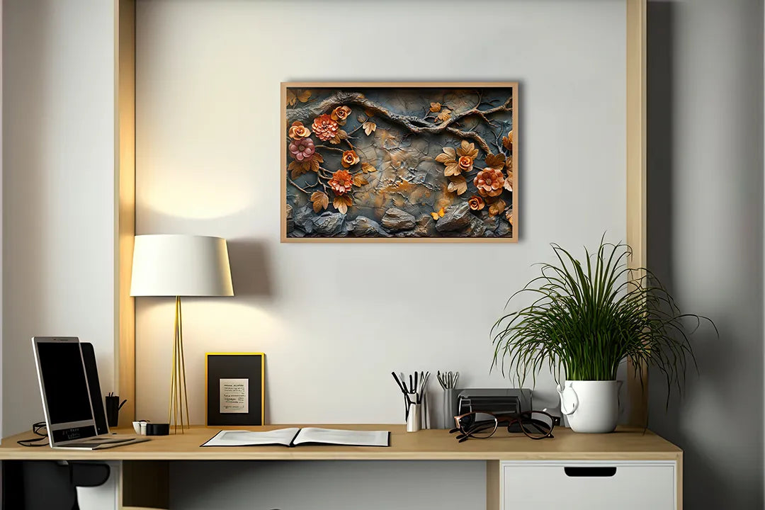 Metall Magnetboard mit hochwertigem Herfstbladeren auf Stein Design