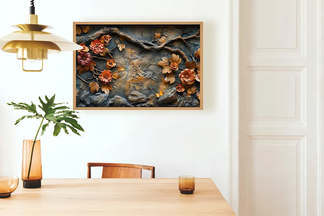 Metall Magnetboard mit hochwertigem Herfstbladeren auf Stein Design