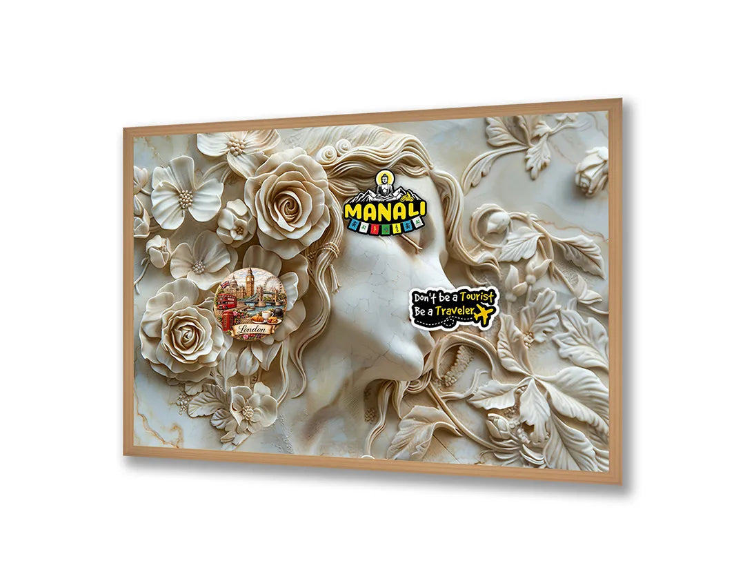 Metall Magnetboard mit hochwertigem Frauengesicht Blumen Relief weiß Design