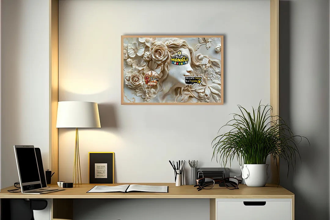 Metall Magnetboard mit hochwertigem Frauengesicht Blumen Relief weiß Design