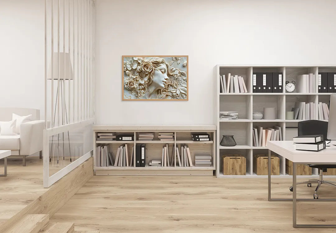 Metall Magnetboard mit hochwertigem Frauengesicht Blumen Relief weiß Design