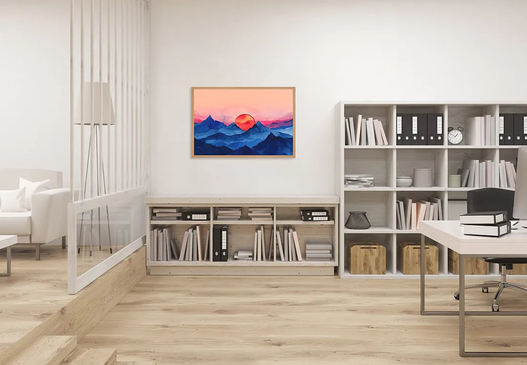 Metall Magnetboard mit hochwertigem Rote zon über blaue Berge Design