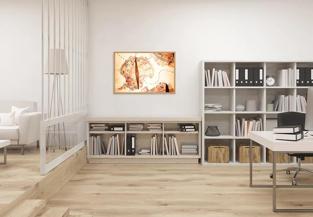 Metall Magnetboard mit hochwertigem Antiek Kompass Mit Landkarte Design