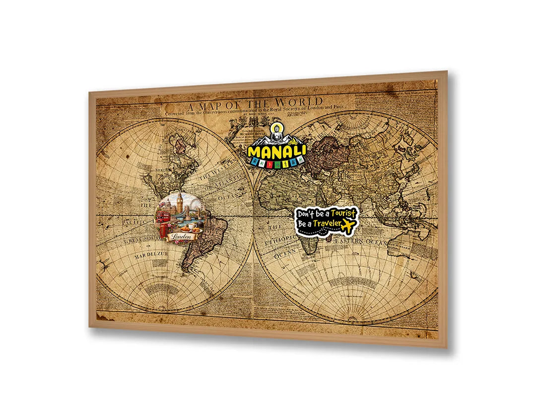 Metall Magnetboard mit hochwertigem Dunkle Vintage Weltkarte Design