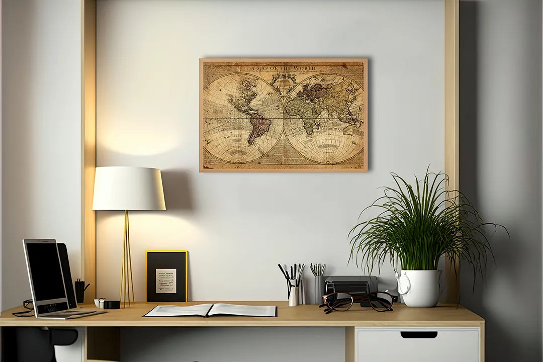Metall Magnetboard mit hochwertigem Dunkle Vintage Weltkarte Design