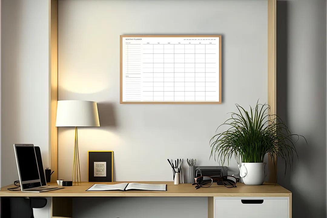 Metall Magnetboard mit hochwertigem Strakke Monatsplaner weiß Design