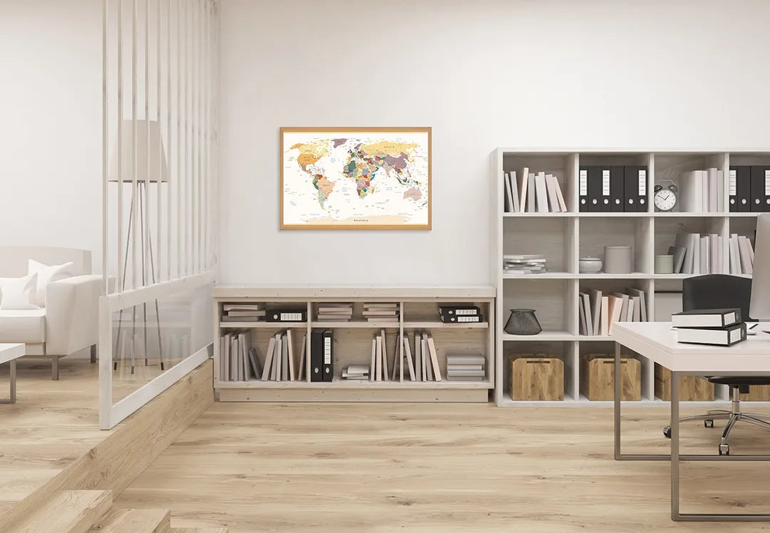 Metall Magnetboard mit hochwertigem Weltkarte Mit Pastell Landen Design