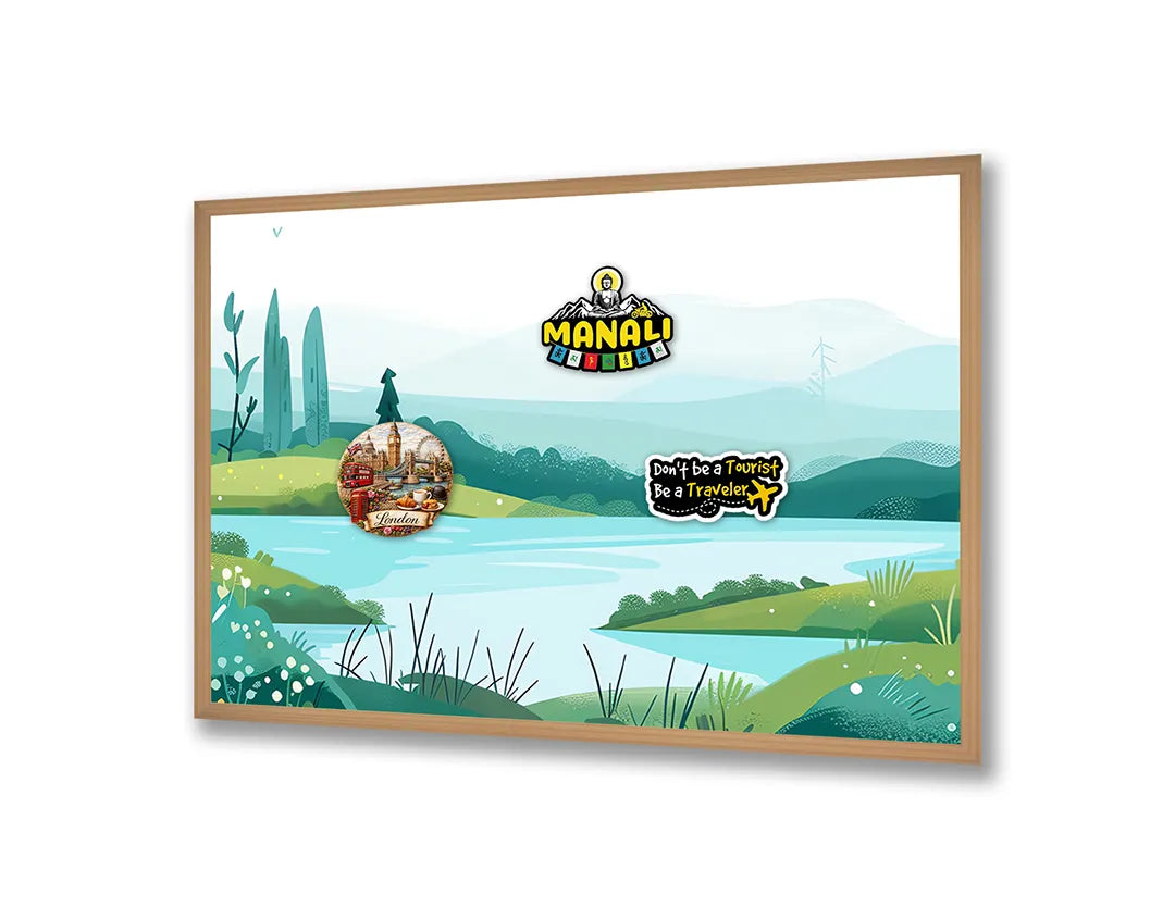 Metall Magnetboard mit hochwertigem Grün Landschaft See Illustration Design