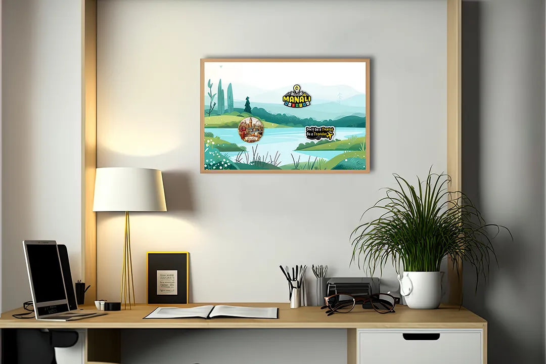 Metall Magnetboard mit hochwertigem Grün Landschaft See Illustration Design