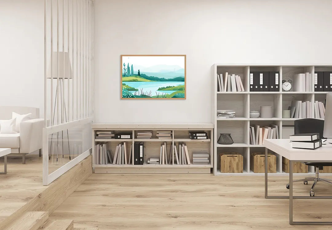 Metall Magnetboard mit hochwertigem Grün Landschaft See Illustration Design