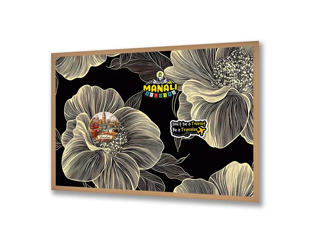 Metall Magnetboard mit hochwertigem Goldene Blumen dunkle Hintergrund Design