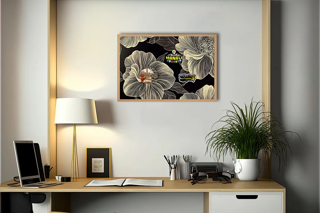 Metall Magnetboard mit hochwertigem Goldene Blumen dunkle Hintergrund Design