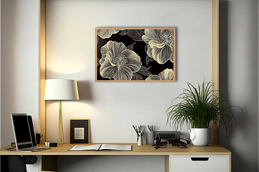 Metall Magnetboard mit hochwertigem Goldene Blumen dunkle Hintergrund Design