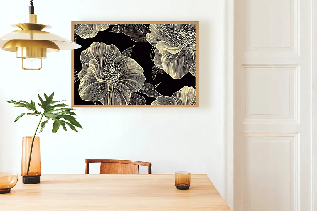 Metall Magnetboard mit hochwertigem Goldene Blumen dunkle Hintergrund Design