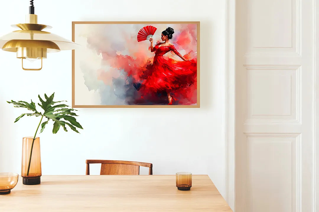Metall Magnetboard mit hochwertigem Frau in rote Kleid tanzend Design