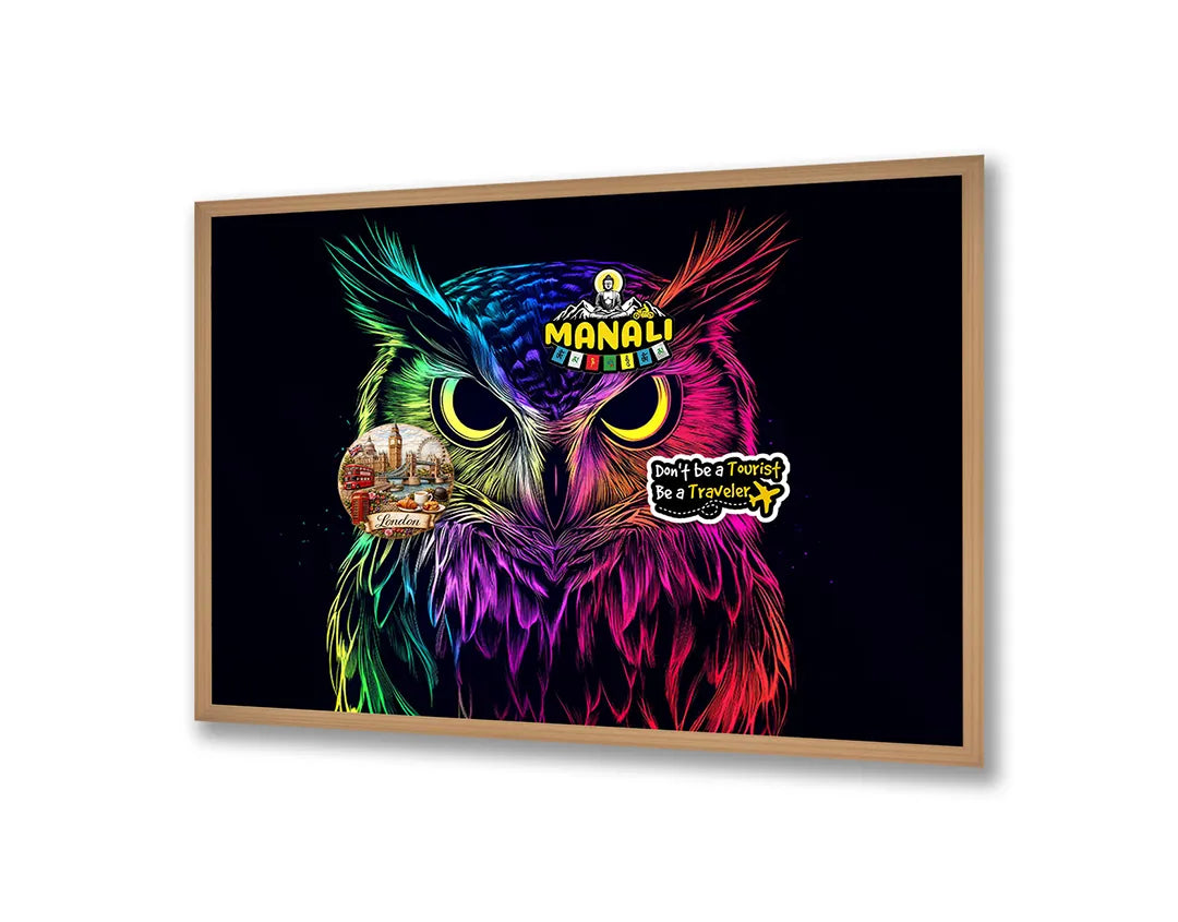 Metall Magnetboard mit hochwertigem Neon Eule schwarz Design