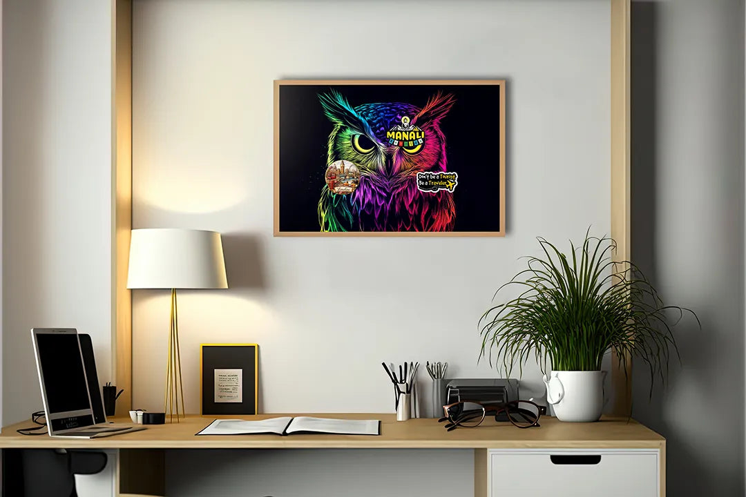Metall Magnetboard mit hochwertigem Neon Eule schwarz Design