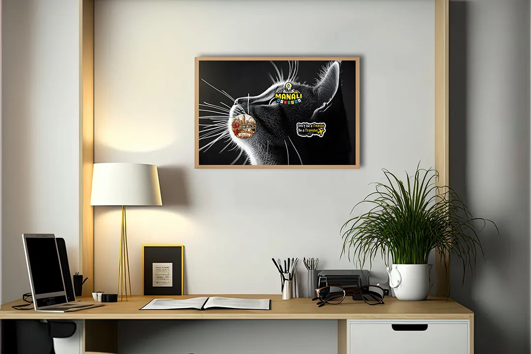 Metall Magnetboard mit hochwertigem Schwarz weiß Katze Profil Design