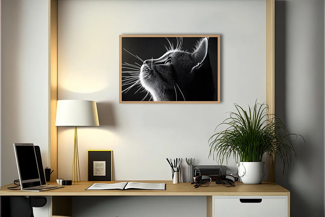 Metall Magnetboard mit hochwertigem Schwarz weiß Katze Profil Design