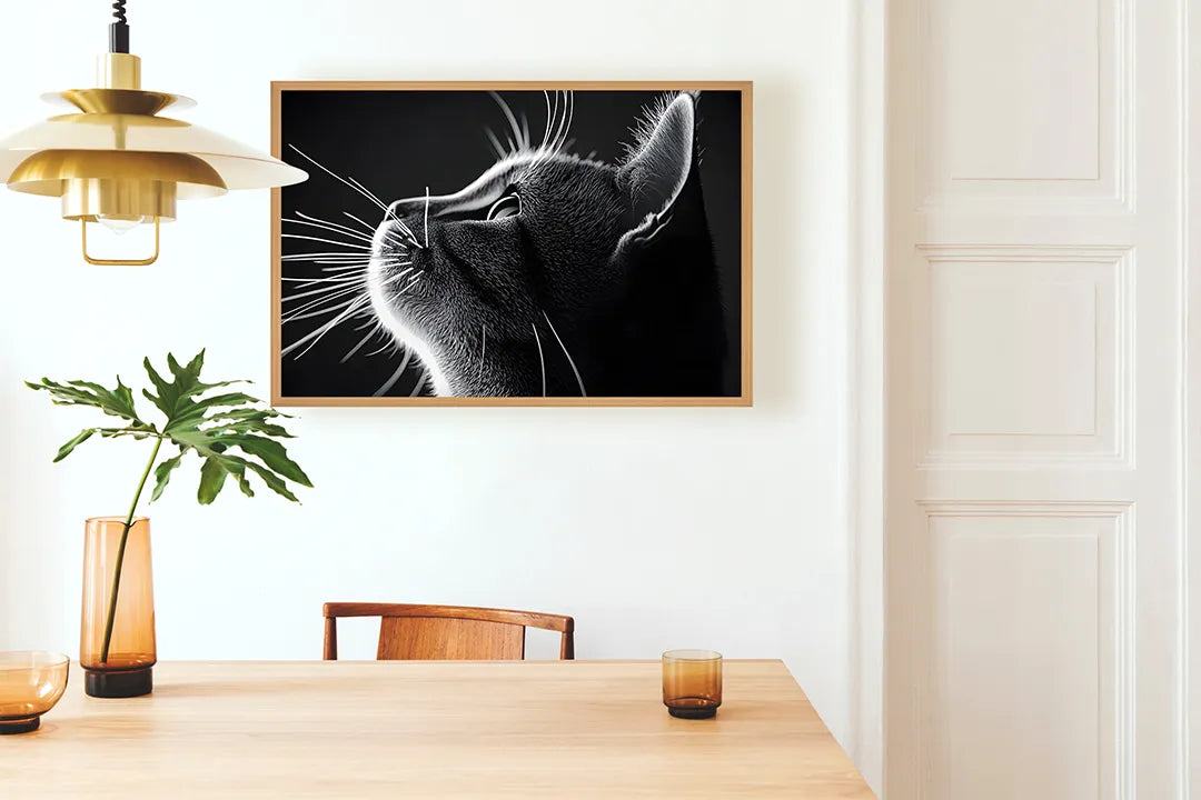 Metall Magnetboard mit hochwertigem Schwarz weiß Katze Profil Design