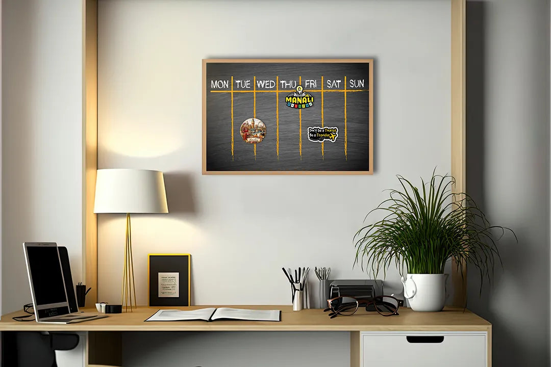 Metall Magnetboard mit hochwertigem Kreidetafel Wochenplaner Design