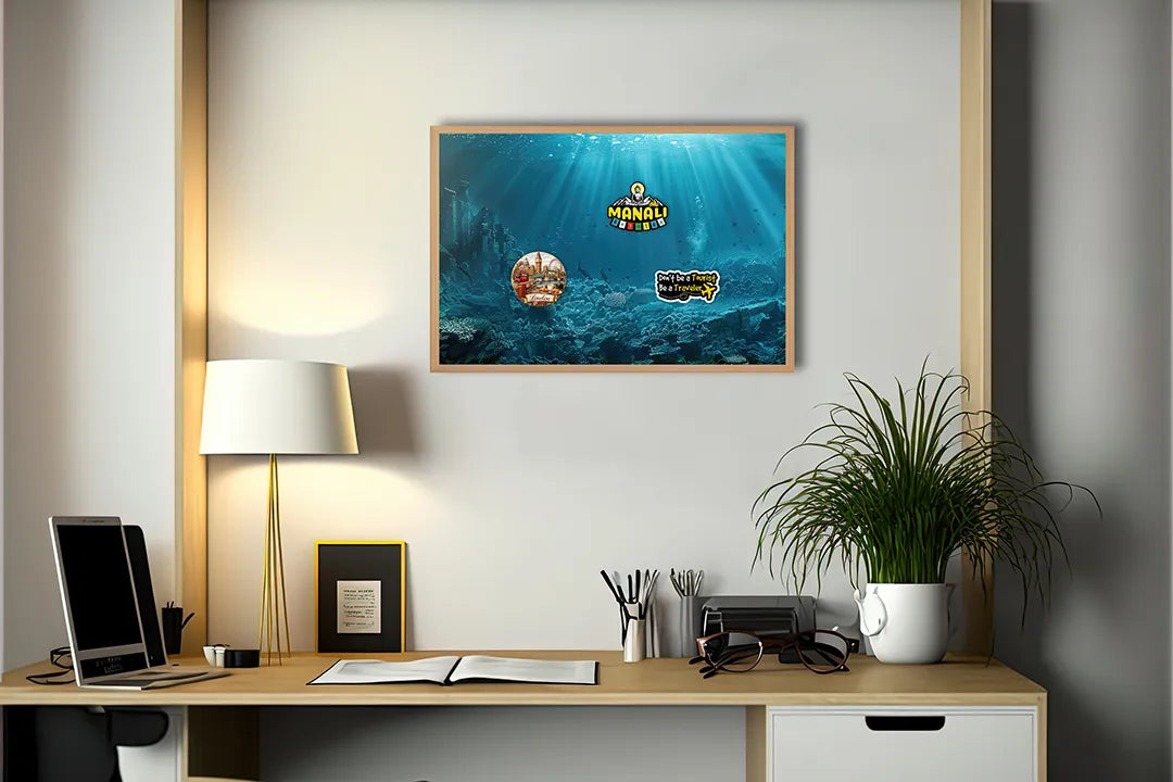 Metall Magnetboard mit hochwertigem Unterwasser Ozean blau Design