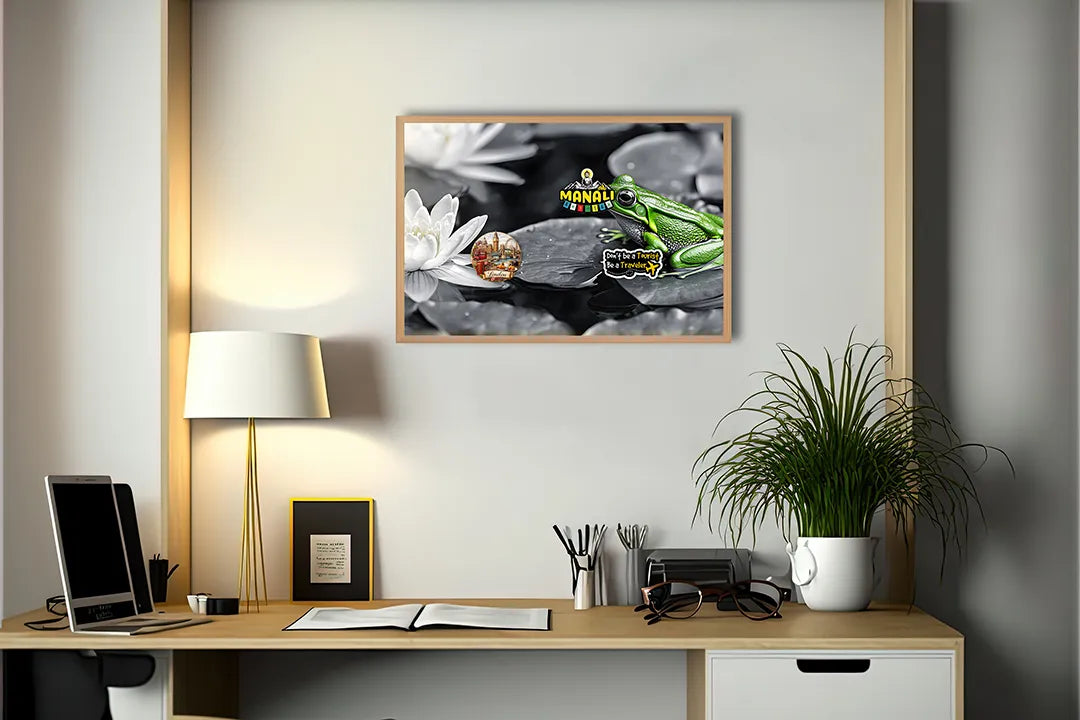 Metall Magnetboard mit hochwertigem Frosch auf Lotusblatt Design