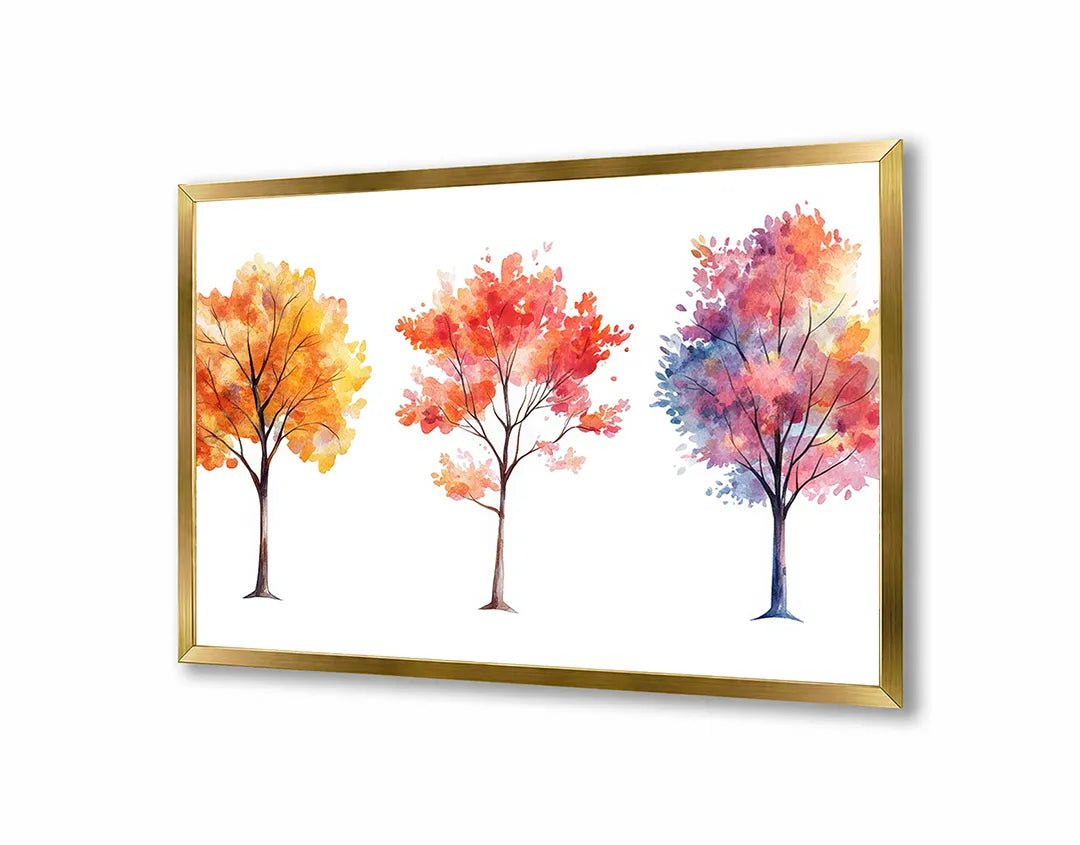 Metall Magnetboard mit hochwertigem Drei Herbstbäume Aquarell Design