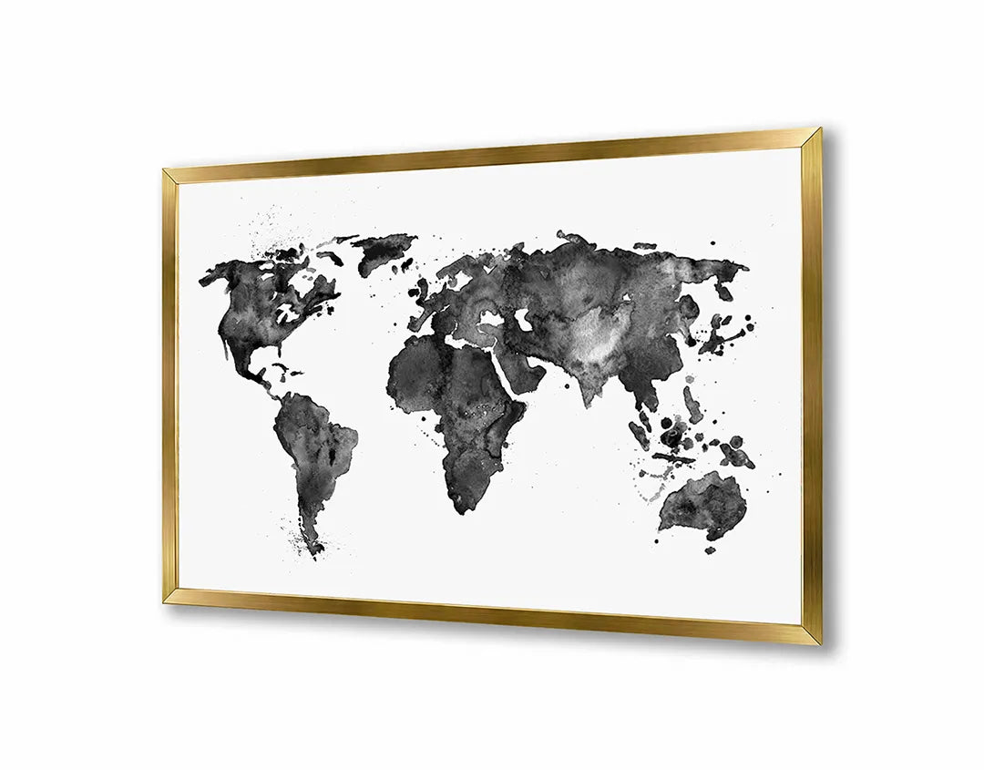 Metall Magnetboard mit hochwertigem Weltkarte In Aquarell Zwart-Wit Design