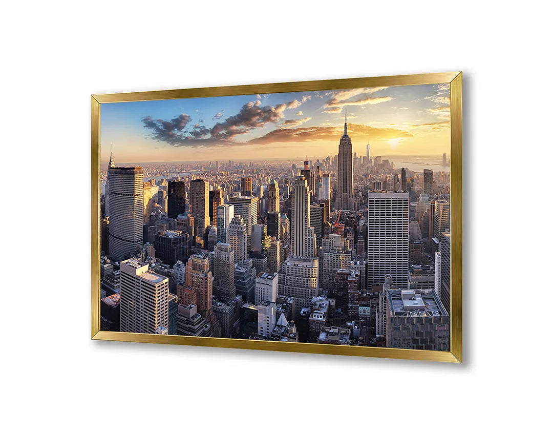 Metall Magnetboard mit hochwertigem New York Skyline Bei Sonnenuntergang Design