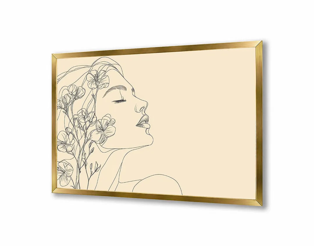Metall Magnetboard mit hochwertigem Minimalistisch Frauengesicht Blumen Design