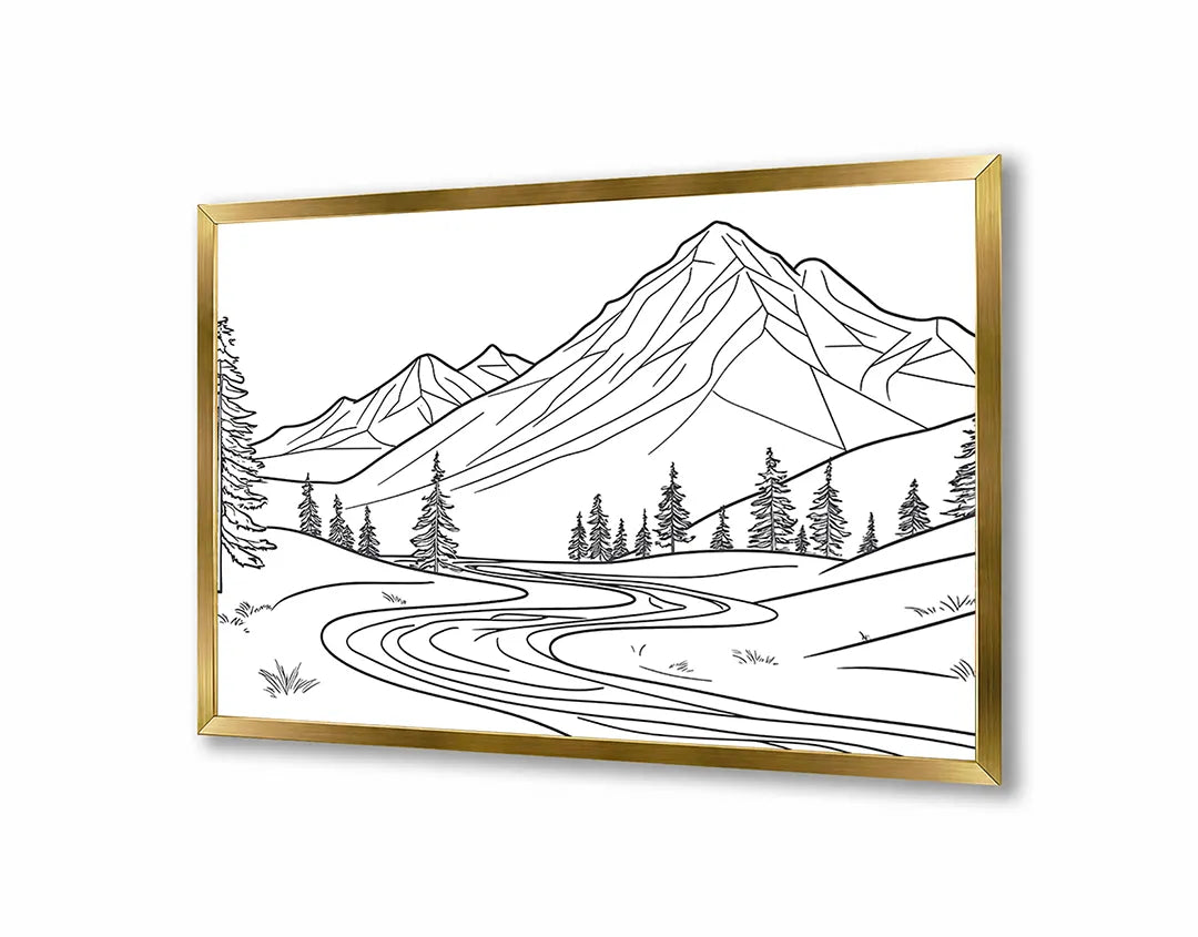 Metall Magnetboard mit hochwertigem Berglandschaft Linienzeichnung Design
