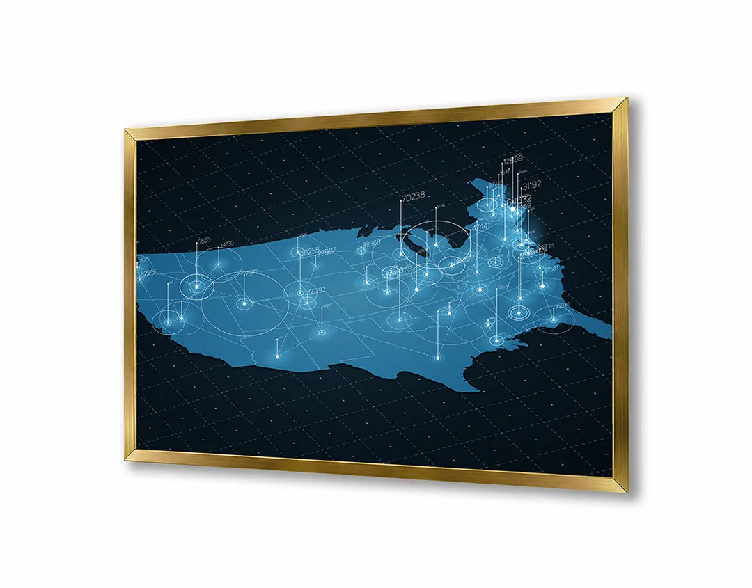 Metall Magnetboard mit hochwertigem Usa Landkarte Mit Lichtnetwerk Design
