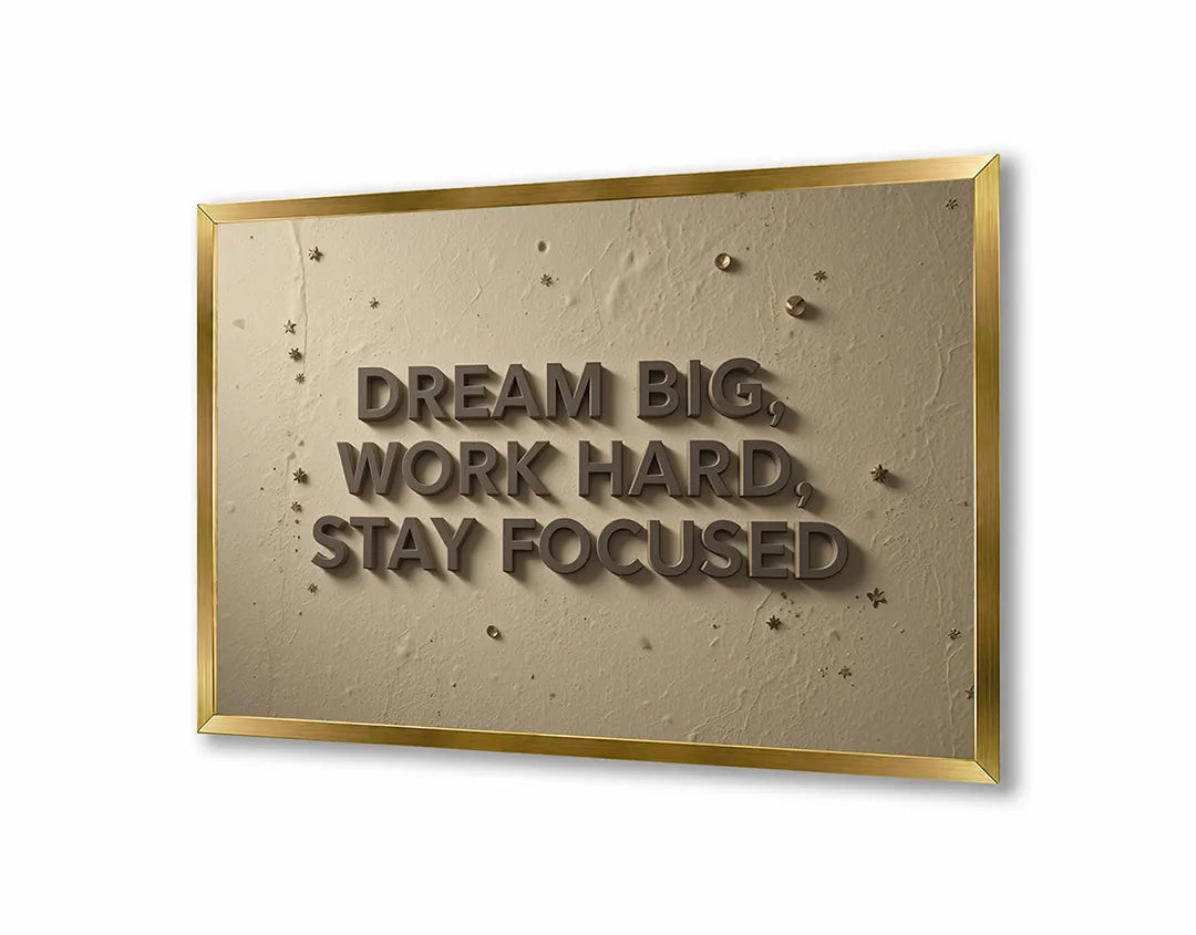 Metall Magnetboard mit hochwertigem Dream big work hard Text Wand Design