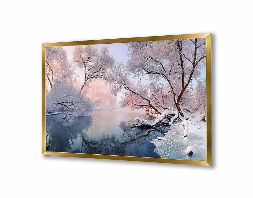 Metall Magnetboard mit hochwertigem Besneeuwd Winterlandschap Mit See Design