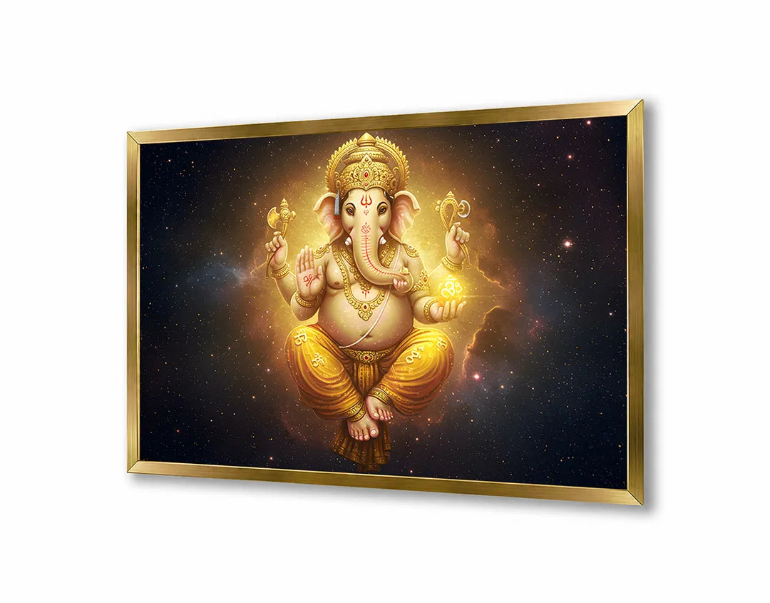 Metall Magnetboard mit hochwertigem Goldene Ganesha Gottheit Strahlen Design