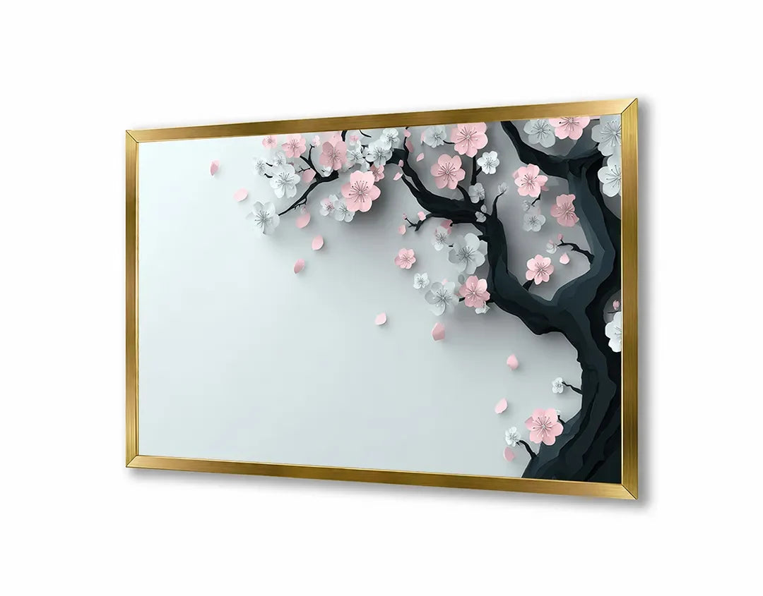 Metall Magnetboard mit hochwertigem Rosa Blüten Ast weich Design