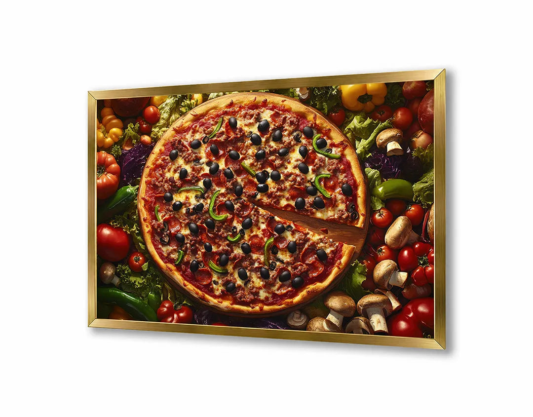 Metall Magnetboard mit hochwertigem Pizza mit Gemüse Draufsicht Design